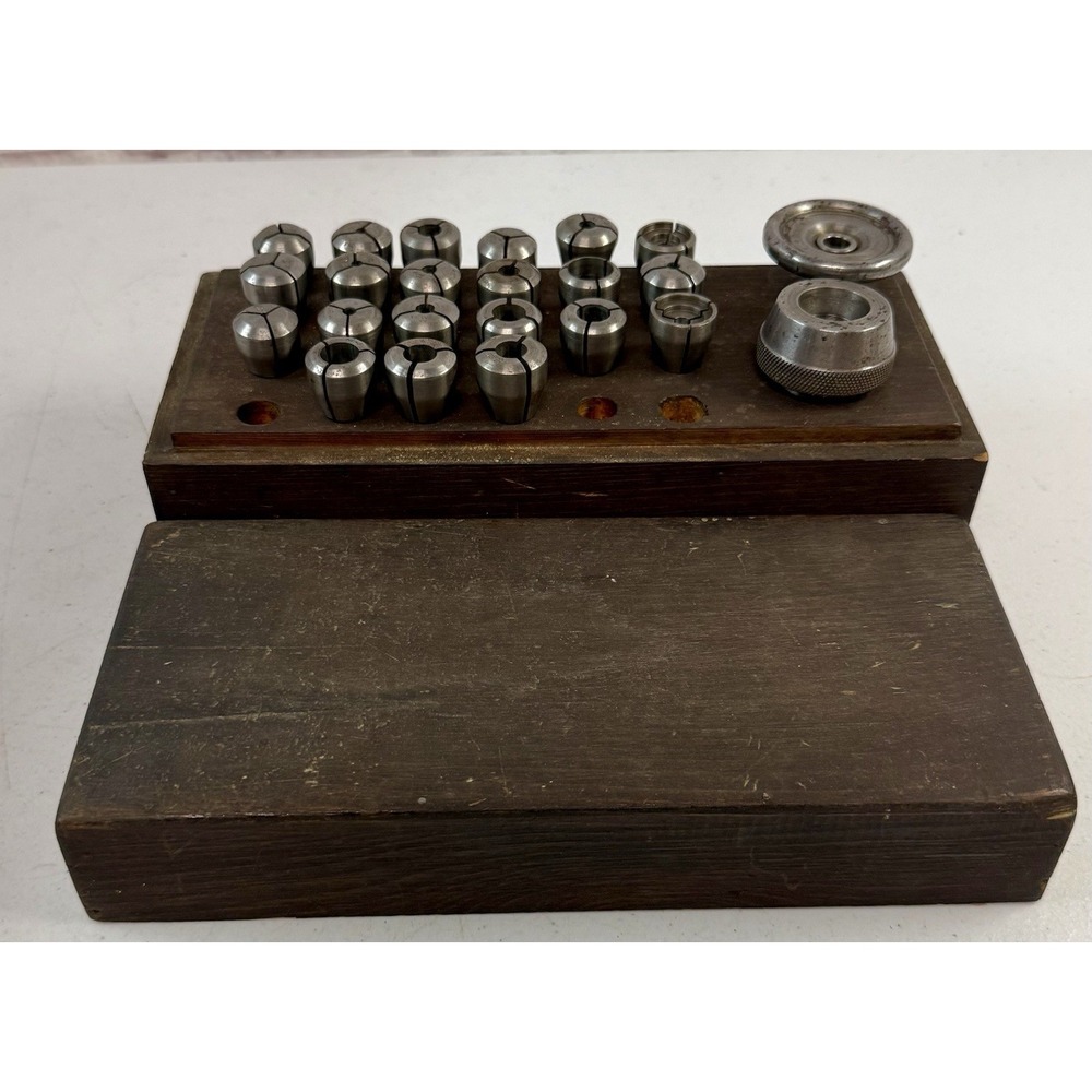 Vintage Lathe Collet Set Of 20 In Wood Box Milling Watch Making Machinist